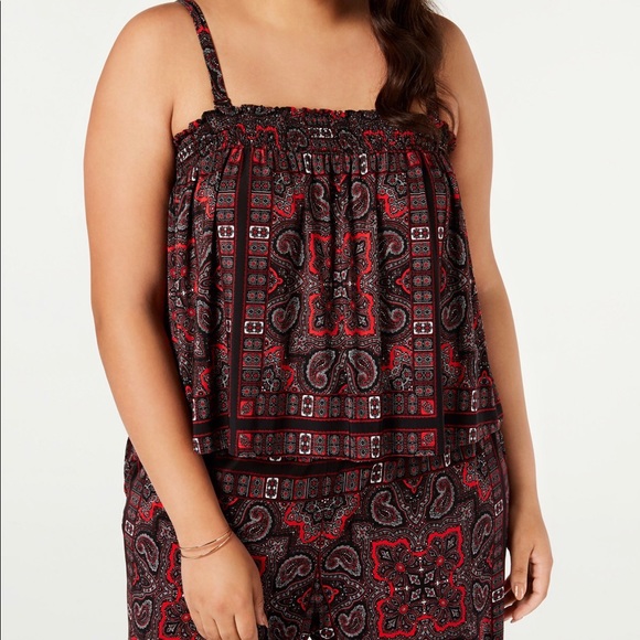 0X 2X 3X INC Black & Red Smocked Paisley Jumpsuit - Picture 5 of 6